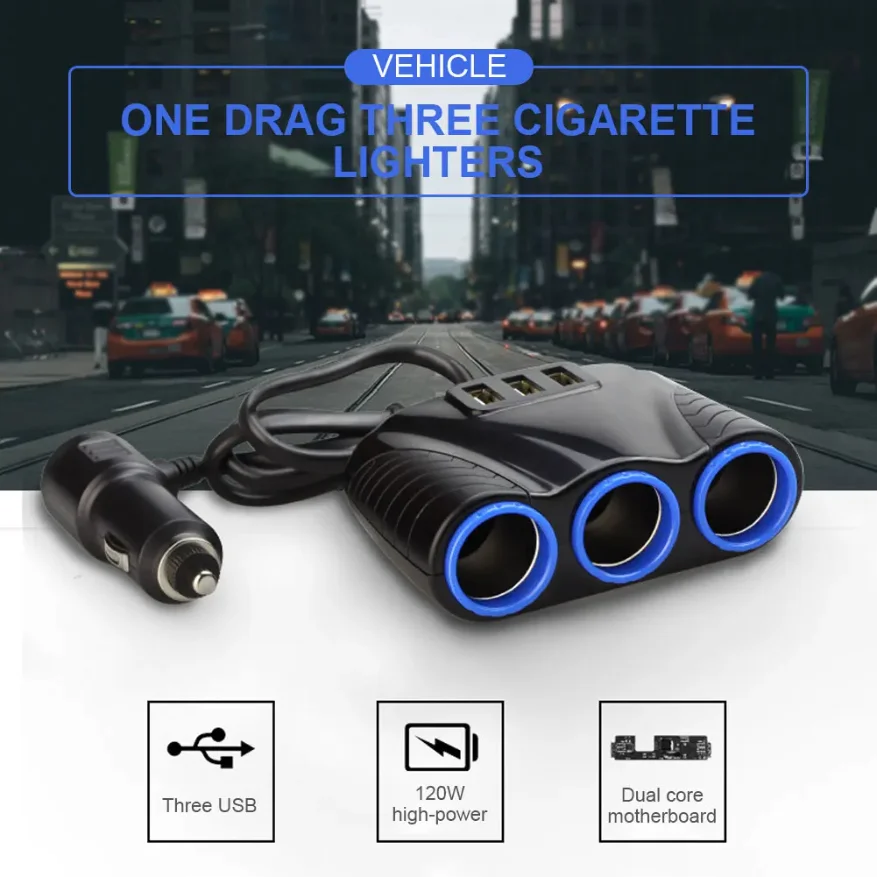

12V-24V Cigarette Lighter Power Socket 3 Way Cigarette Lighter Extension Splitter Car Cigarette Lighter Plug for Car Accessories