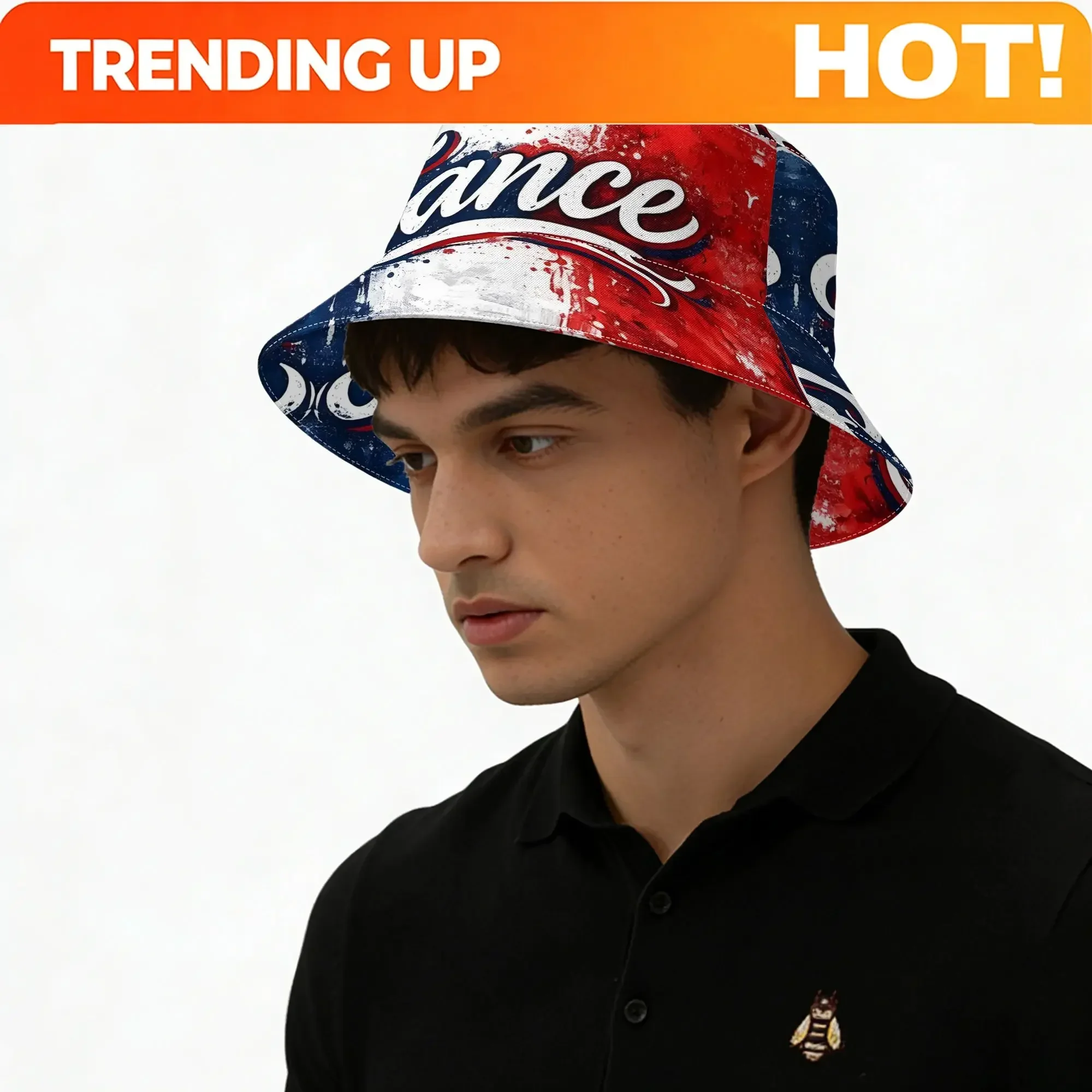 Custom France Grunge Flag Typography French National Pride Paint Unisex Fisherman Sun Hat, Outdoor Casual Fashionable