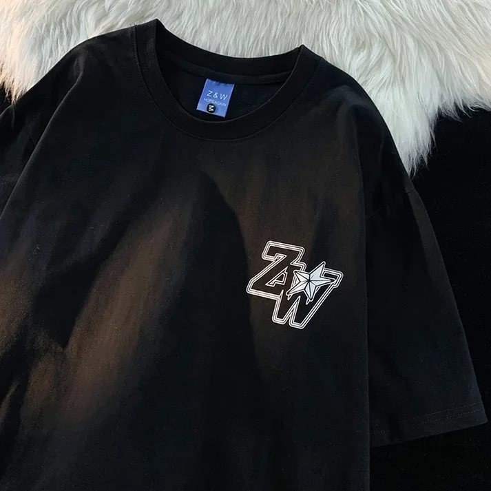 American High Street Alphabet Printed Cotton Short Sleeve T-shirt Men and Women Fashion Brand Hip Hop Loose Couple Costume Top