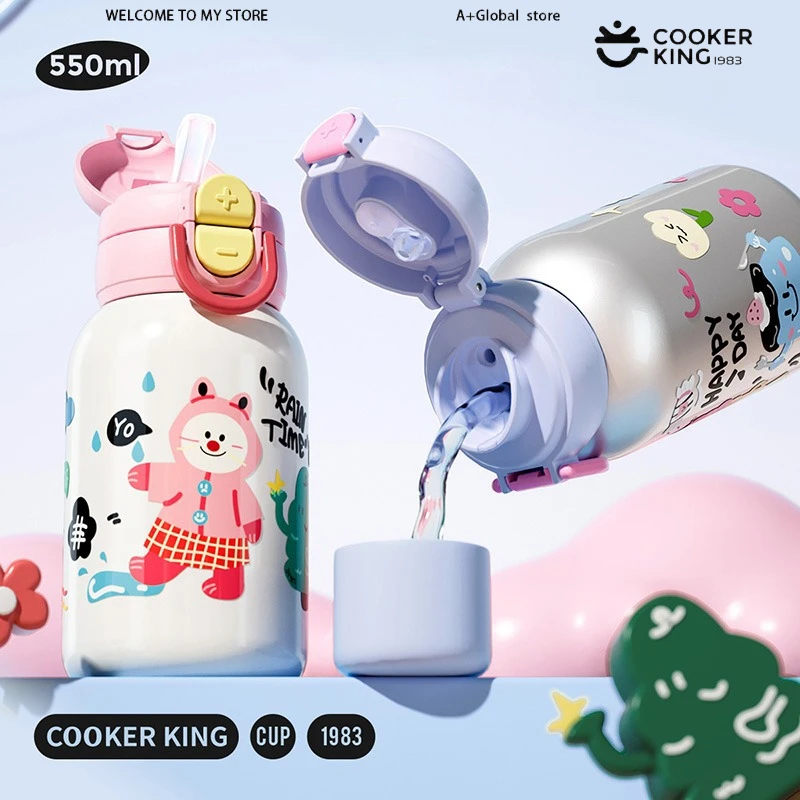 

COOKER KinG Children Insulated Cup 316 Stainless Steel Straw Cup Keep Warm and Hot Thermos Cup Student Water Bottle for School