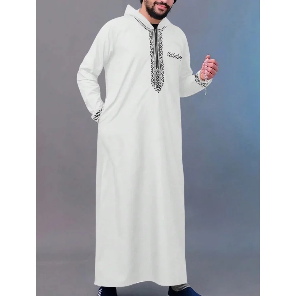 Men's hooded robe Abaya luxurious embroidery with side pockets traditional Muslim men's Moroccan style clothing