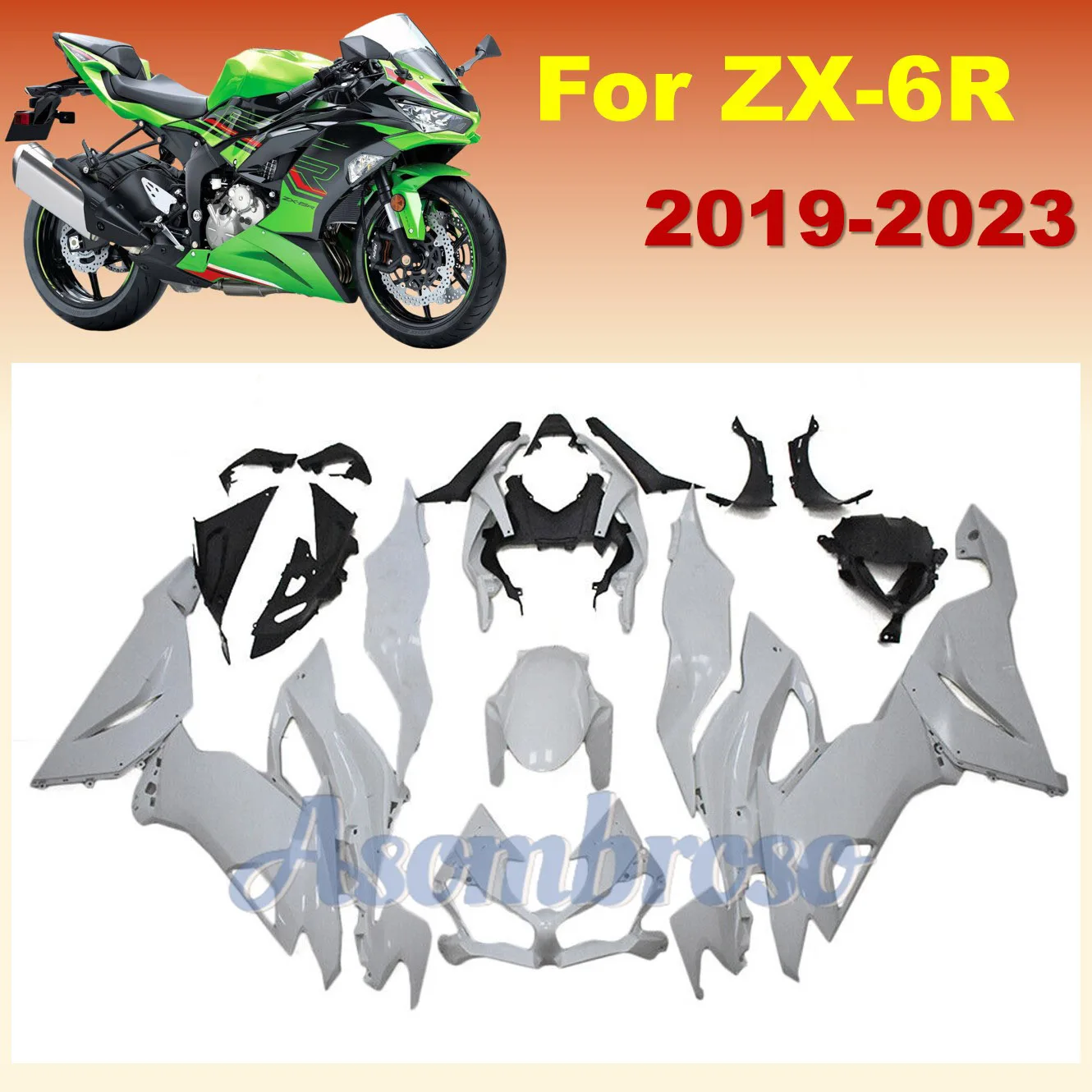 Unpainted White Fairing kit For Ninja ZX-6R 636 2019 2020 2021 2022 2023 zx 6r Injection Plastic  ZX6R 19 20 21 22 23