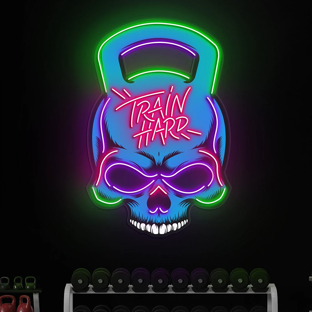 

Dumbbell Skull LED Neon Light Motivational Gym Decor Fitness Ideal for Man Caves Bars and Game Rooms Home Wall Art Decoration