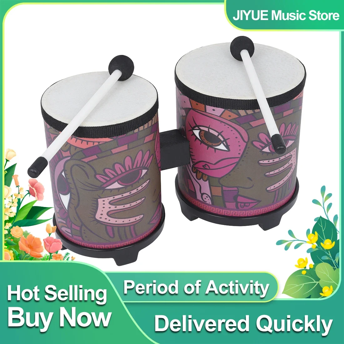 SLADE-tambor Bongo indio cubano, instrumento de percusión portátil de doble tambor, calcomanía, tambor Bongo, bajo de 5 pulgadas, tambor Tenor de 4 pulgadas