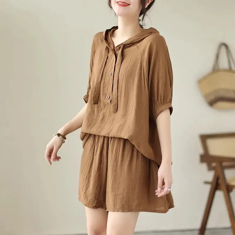 

Women Summer Casual Two Piece Set Loose Hoodie Short Sleeve Top High Waist Shorts Outfit For Curvy Girls