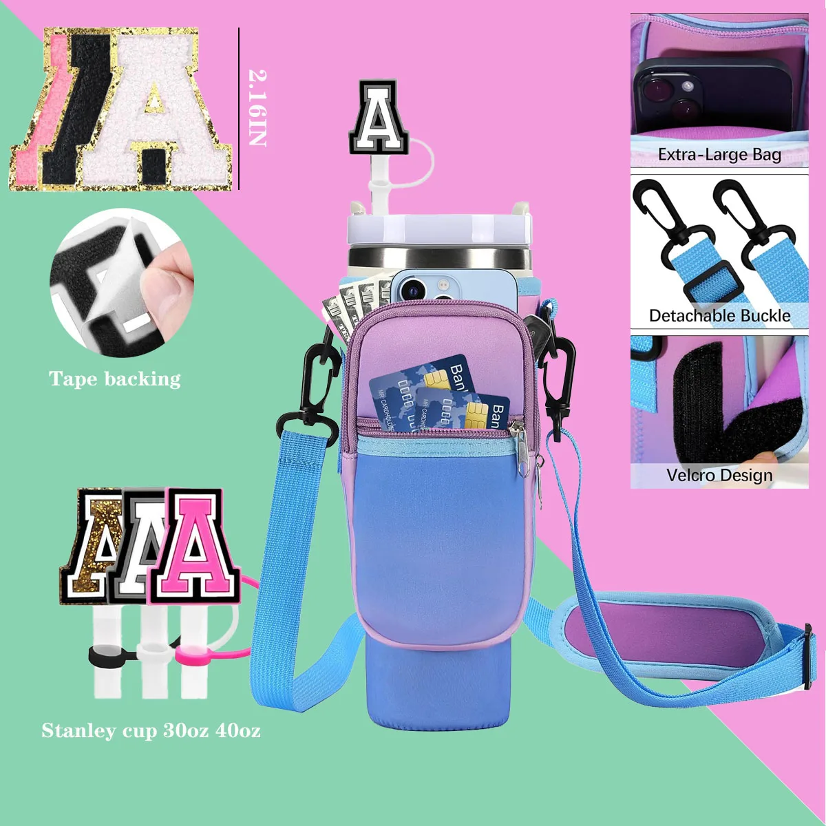 Suporte para garrafa de água neoprene com alça, Tumbler Carrier Bag, Acessórios para copos, TY 1 plus 6, 40 oz, 30 oz