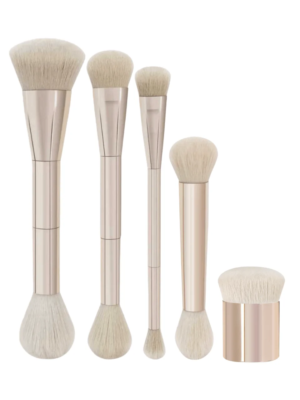 5-Piece Professional Makeup Tool Set for the Face, Dual-Ended Multifunctional Makeup Brushes in Rose Gold, Including a Dual-Ended Facial Makeup Brush Set, Featuring Angled Tapered Foundation Brush, Contour Brush, Blush Brush, Loose Powder Brush, Eyeshadow Brush, Concealer Brush, Highlight Brush, and Blending Brush Makeup Tools Made of Soft Fiber Material, Easy to Carry, Are Ideal for Travel, and Are a Perfect Gift for Women and Girls.