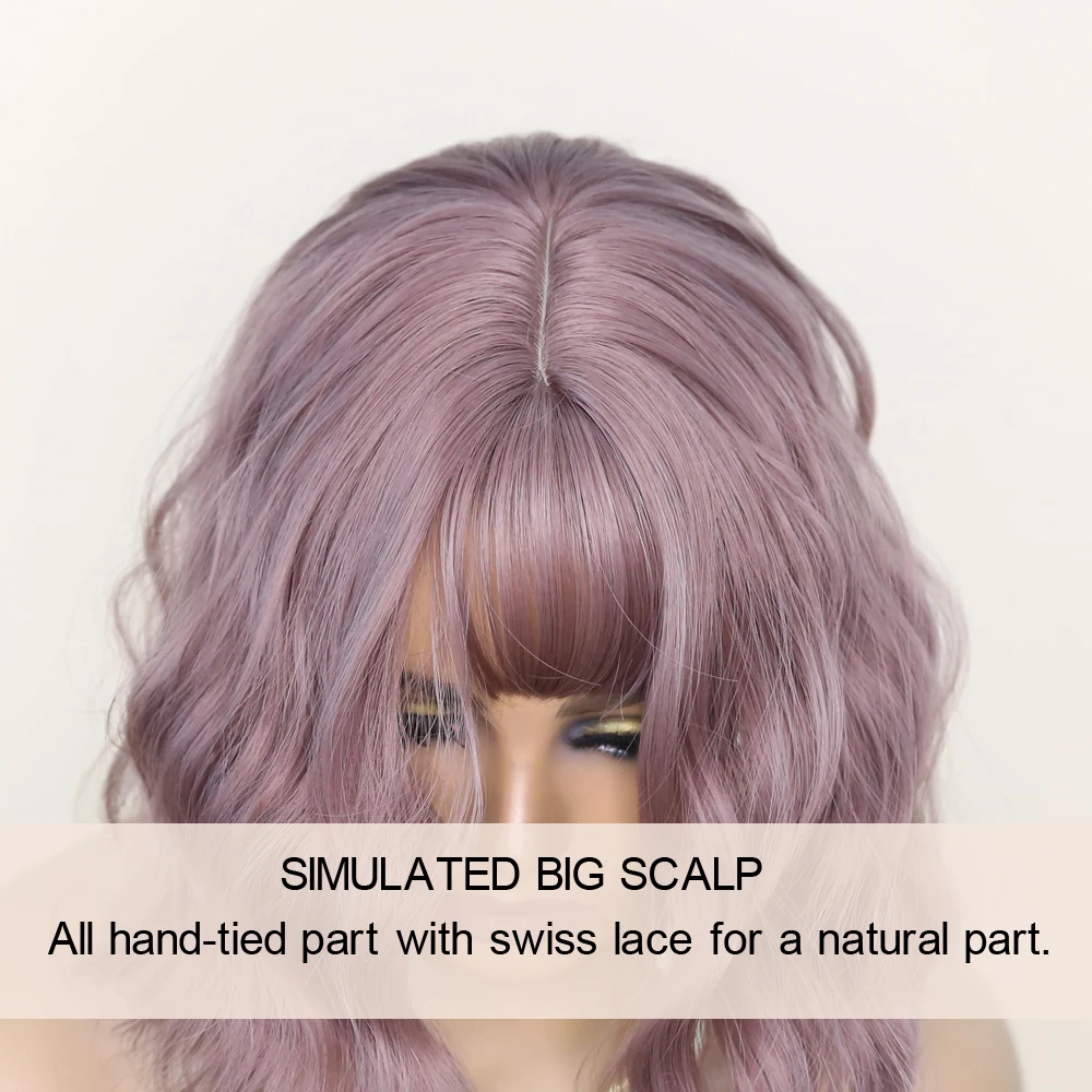 Perucas sintéticas para mulheres lolita curto onda natural cabelo franja mistura roxo cinza/mel/haze azul 3 cores completa mecanismo peruca