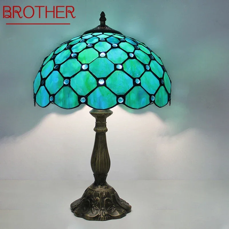 BROTHER Tiffany Table Lamp LED Luxury Creativity Living Room Study Bedroom Bedside Lamp Villa Hotel Color Glass Desk Light