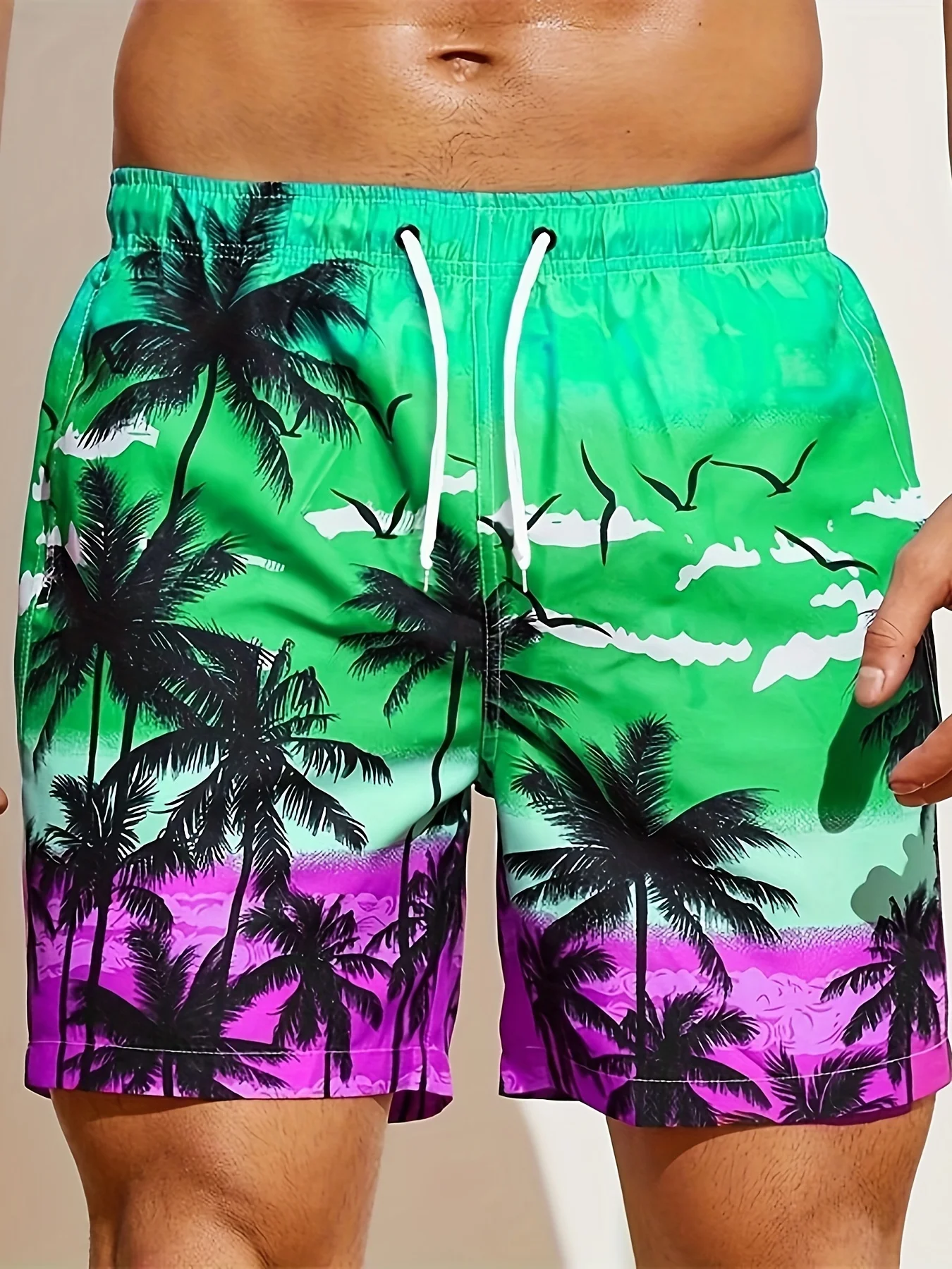 Herren Lose Strandshorts mit Kordelzug Schnelltrocknende Kokospalmen-Shorts für Sommer Damen Herren 3D-Druck Lässige Übergroße Sportshorts – Detail 11