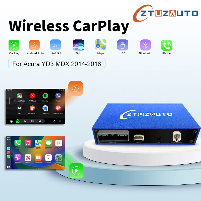 Newest Wireless Carplay Android Auto Module For Acura MDX Model 2014-2018 Dual Screen Radio Smart Car Systems Kit Accessories