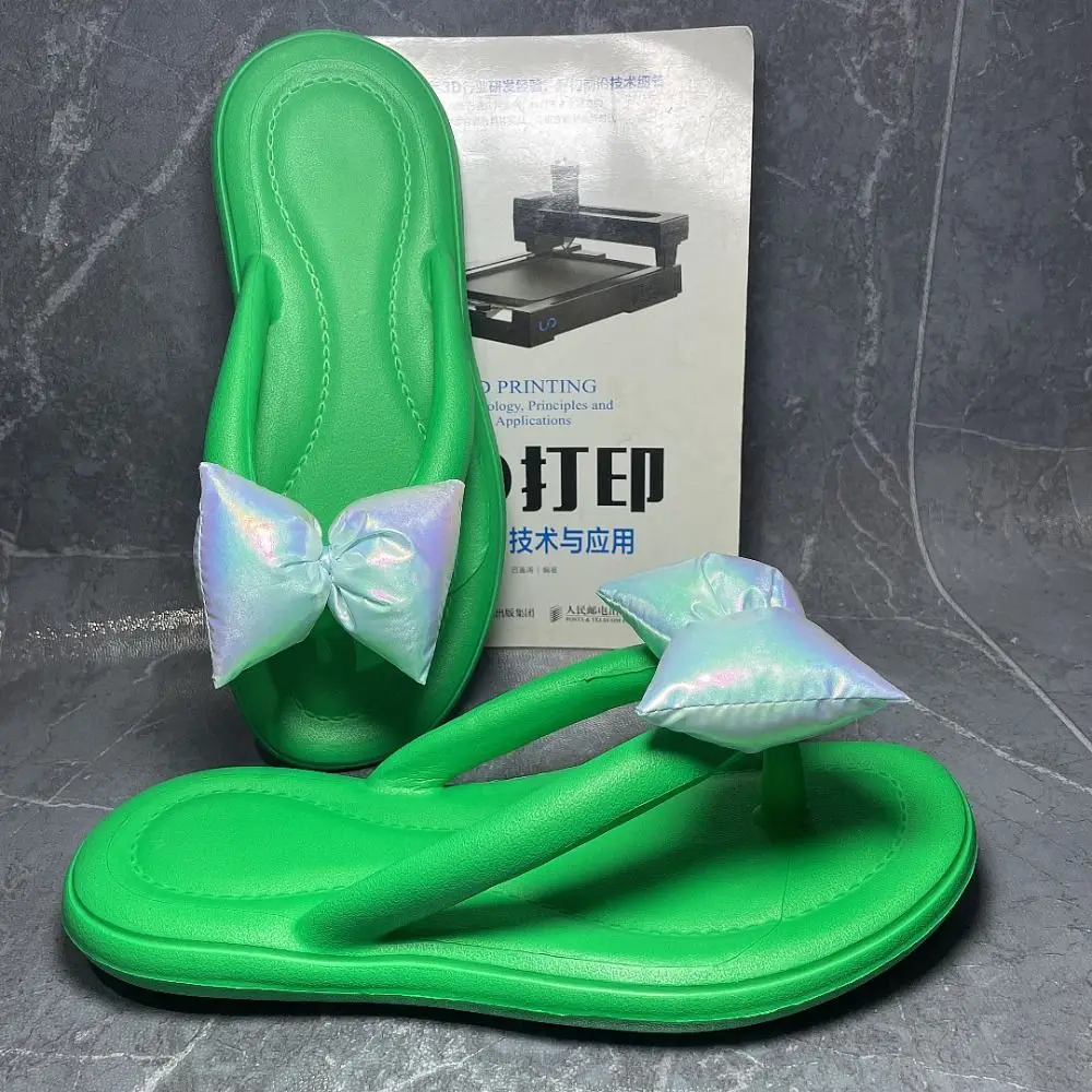 Moda doce cor feminina chinelos bowknot anti-skid praia flip flops sola macia eva verão slides sandálias casa