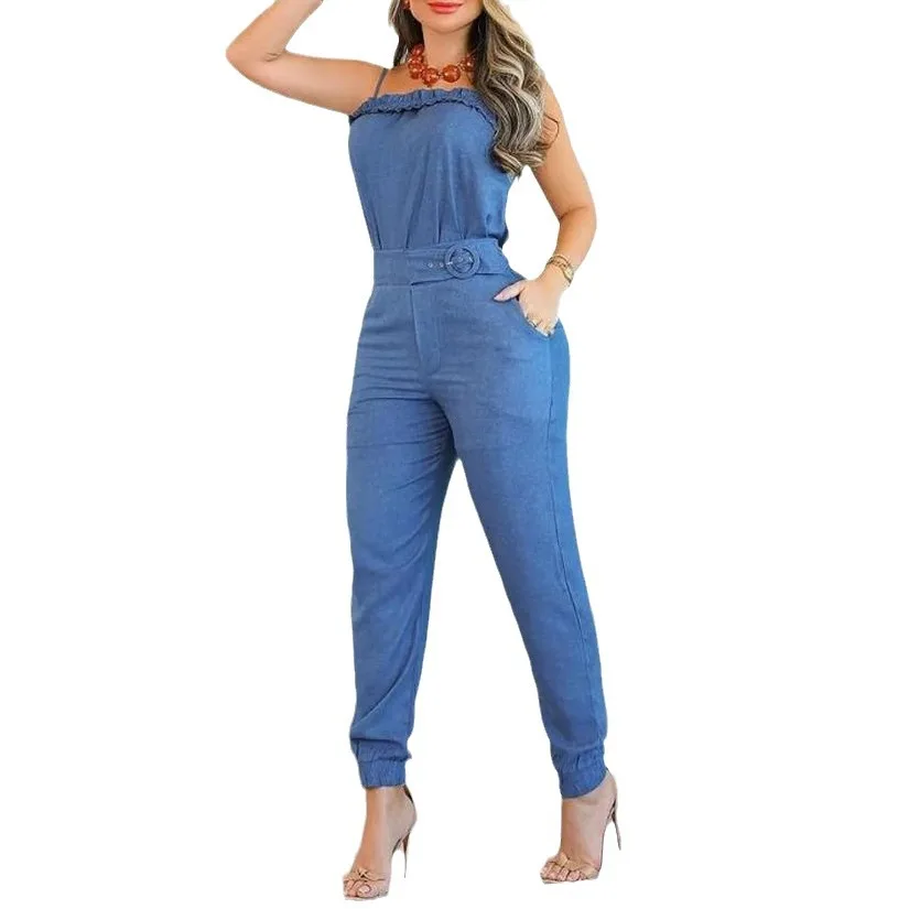 Tow piceses outfits para mulheres verão moda senhora do escritório novo babado bainha cami topo & feminino casual bolso design calças conjunto