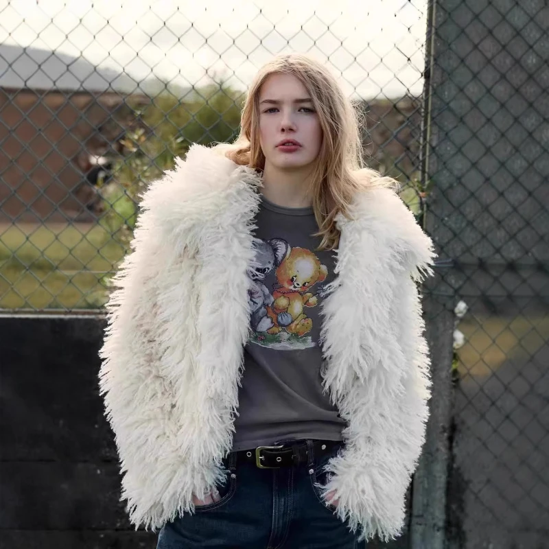 

Черная короткая куртка из искусственного меха с лацканами Роскошные куртки из искусственного меха ягненка Пушистые повседневные офисные женские плюшевые пальто Толстые теплые женские пальто