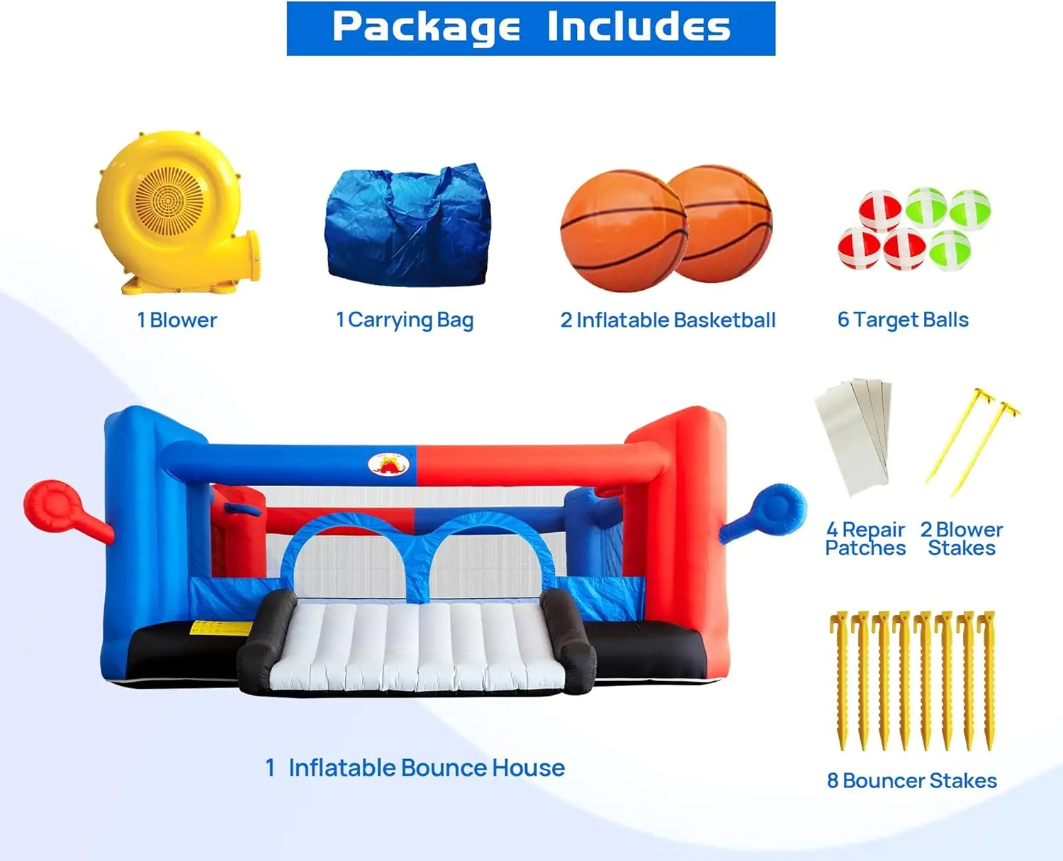 Maison gonflable de rebond avec toboggan, 15,3 pieds x 14,7 pieds, château sautant avec souffleur, fléchettes, double panier de basket-ball, double coup de pied B
