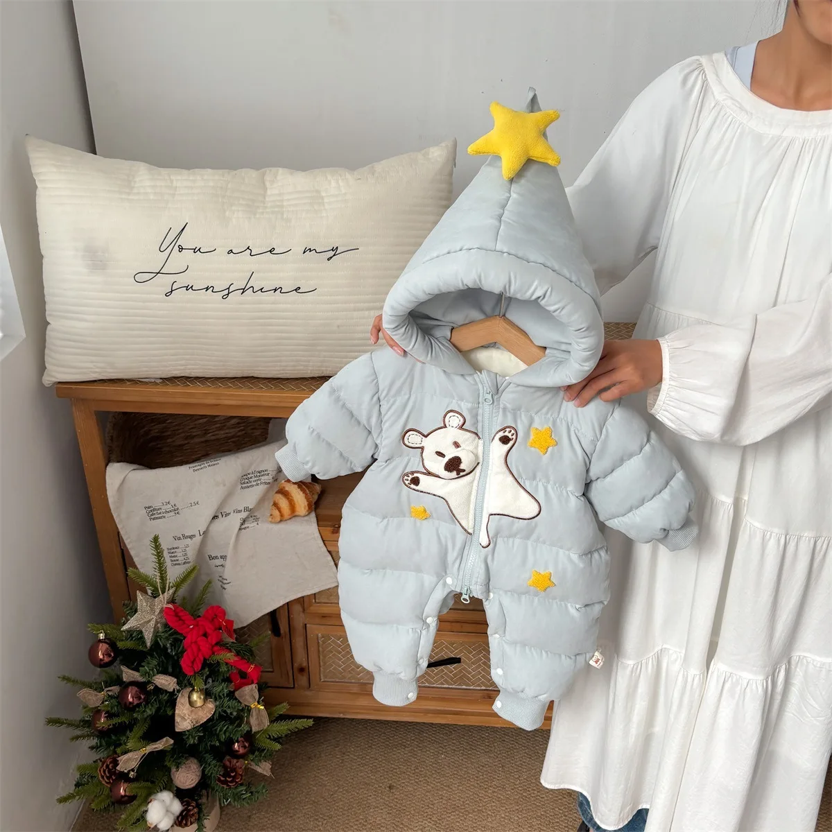 

Toddler Kids Girls Bodysuits New Winter Hooded Cartoon Printed Thick Warm Newborn Girl Overalls Windproof Infant Girl Jumpsuits