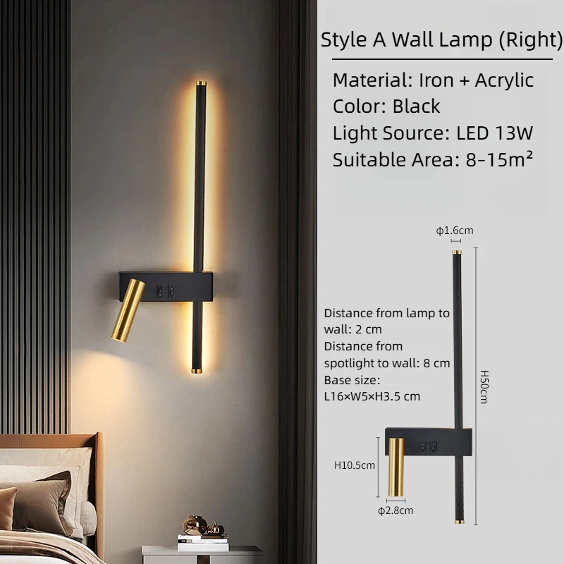 New Minimalist Rotatable Wall Lamp-Bedroom Bedside/Living Room Sofa Reading Light, Wall-Mounted, Independent Switch, Eye-Care image 3