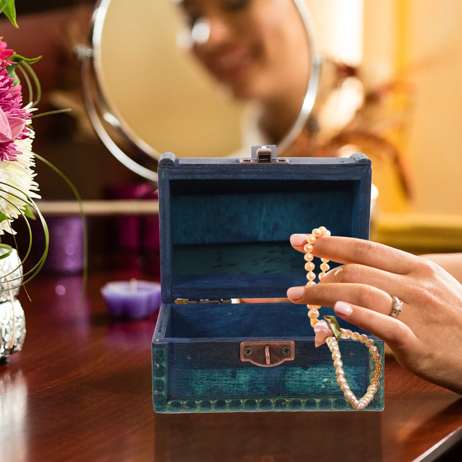 

1pc Vintage Wooden Jewelry Box Storage Case Organizer Trinket Container Retro Decorative Box for Rings Necklaces 12X8.5X9CM