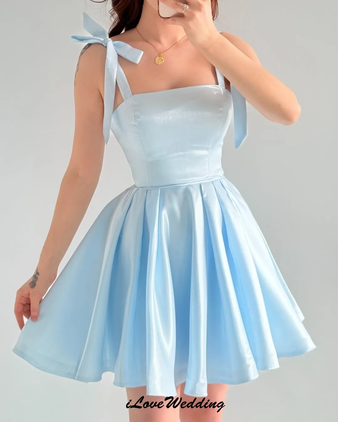 Sky Blue Homecoming Dresses 2025 A-Line Woman Party Dress Mini-Length Satin Prom Dresses Ruched Lace-Up Backless Sexy Customized