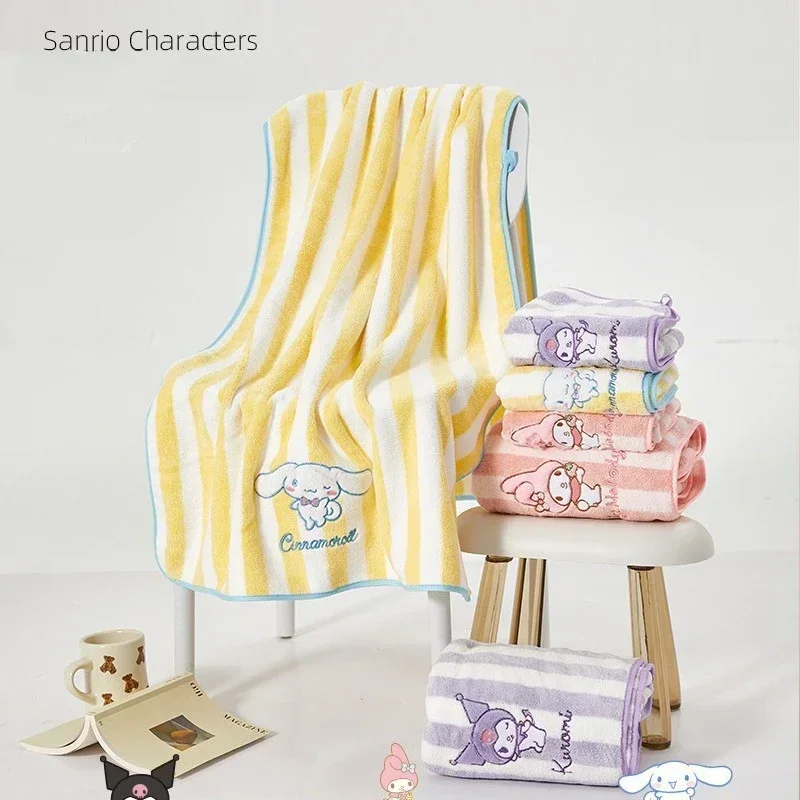 

MINISO Sanrio Kuromi полосатое банное полотенце с мультяшной шапочкой для сушки волос, полотенце из микрофибры для 70x140 см, коралловое бархатное быстросохнущее банное полотенце