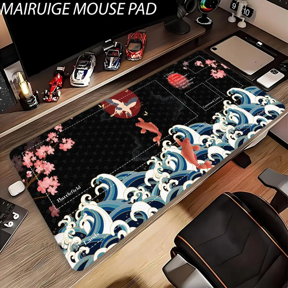 Wave Koi Mouse Pad Game Mat Large Computer Office Mousepads XXL Anti-slip Rubber Table Mats for MTG DTCG CCG RPG Trading Card