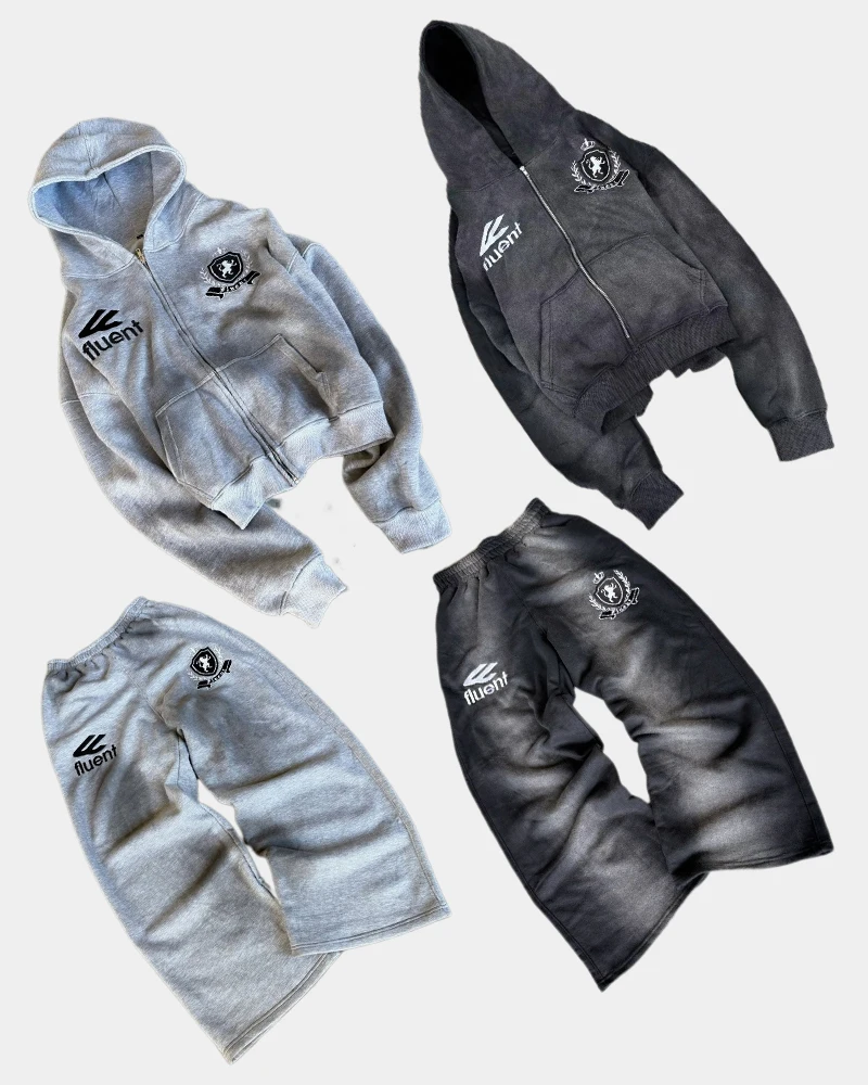 

Y2k Retro Letter Lion Shield Embroidery Pattern Set Man Clothes Hoodies Streetwear Gothic Couple Harajuku Sweatshirts Sweatpants