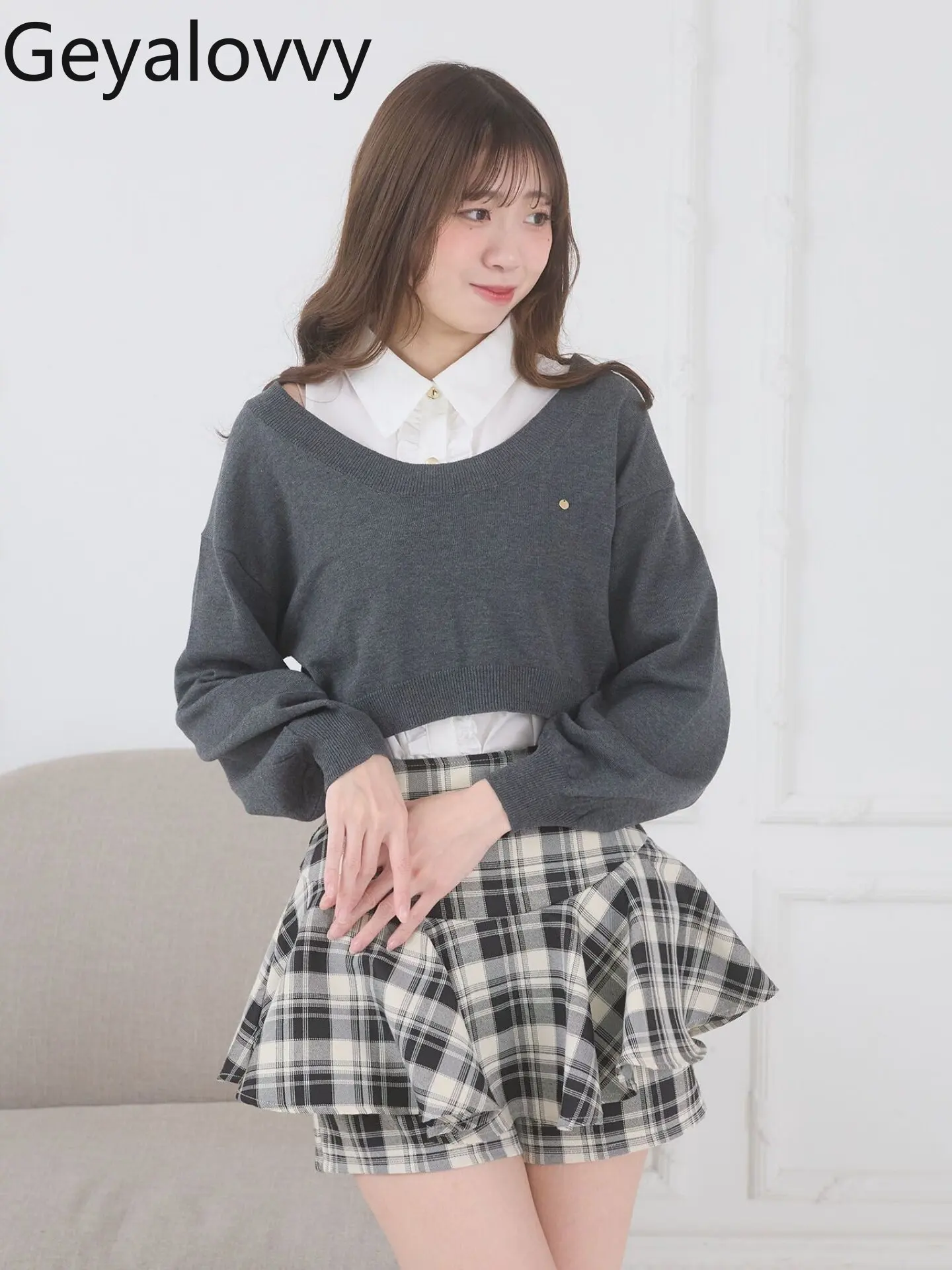 

Autumn and Autumn Sweet and Cute Long Sleeve Shirt Round Neck Sweater Two-piece Sets for Women Fashion Knitted Sweaters