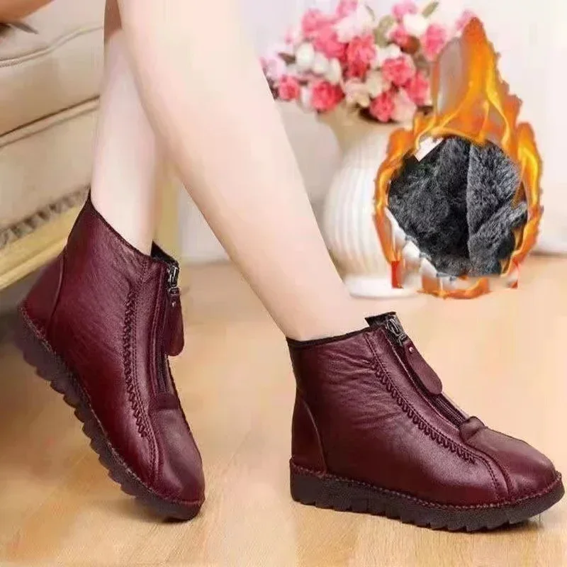 New Casual Women Ankle Boots Retro Ethnic Plush Snow Short Boots Female Flat Plus Size Cotton Shoes Botas De Mujer 2024