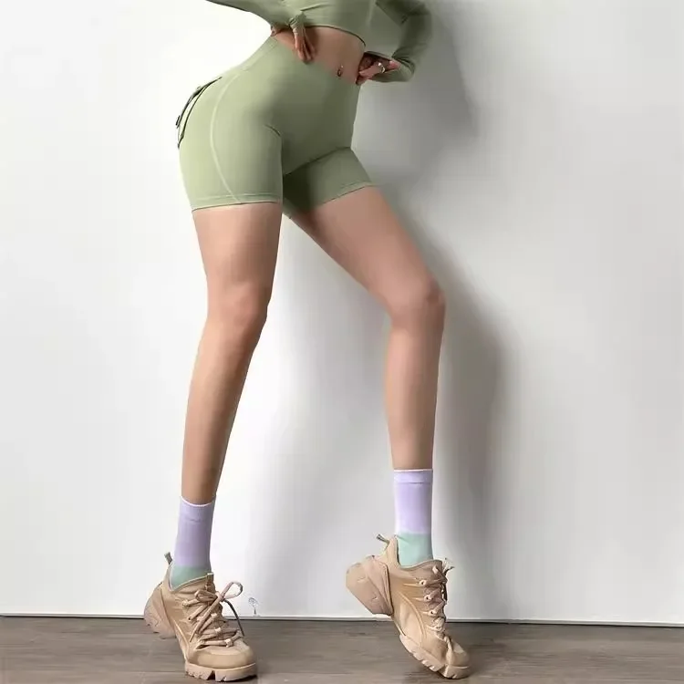 High-Waist-Yoga-Shorts für Damen, hohe Elastizität, sexy Po-Lifting, mit Tasche, atmungsaktiv, für Radfahren, Outdoor-Übungen, Yoga-Shorts – Detail 12