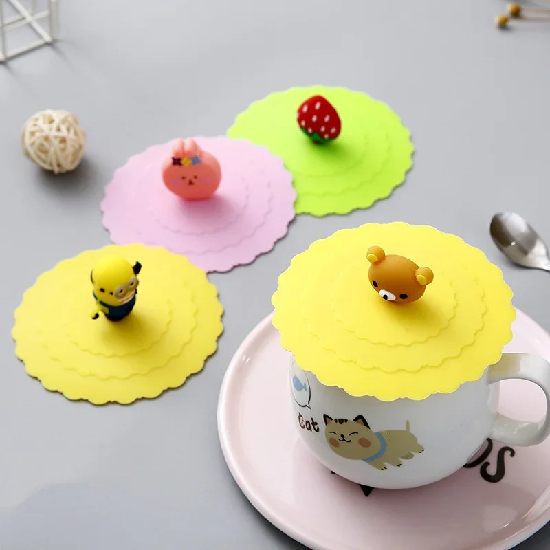 6 Colors 10cm Reusable Silicone Cup Cover Cute Seal Suction Cup Cover Dustproof Leakproof Tea Coffee Lids Cap Cup Accessories