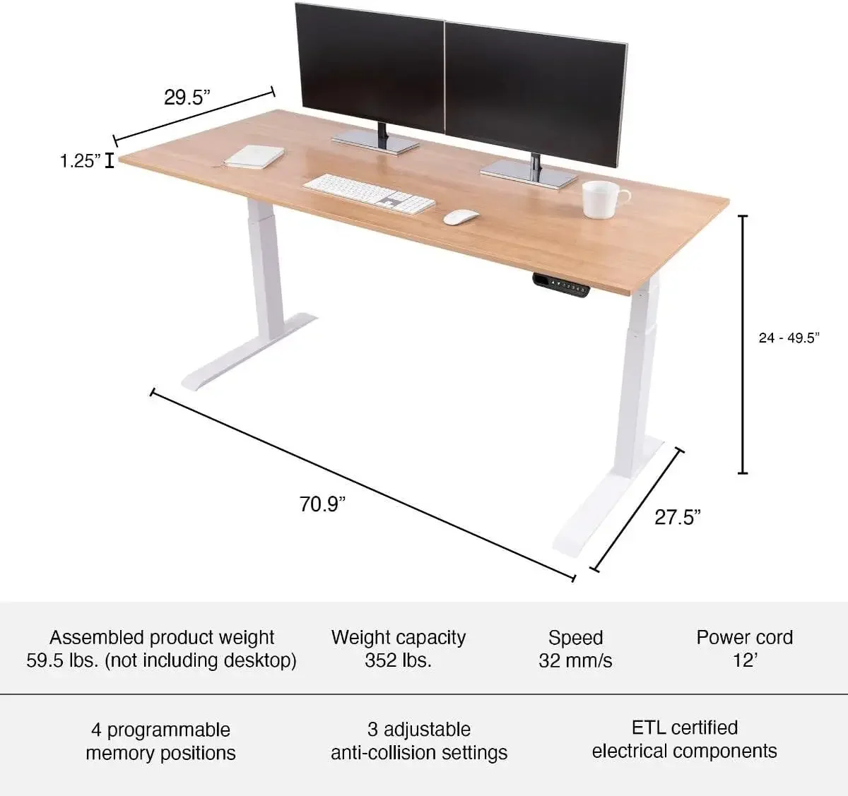 Stand Up Desk Store Electric Adjustable Height Standing Desk with Programmable Memory White Frame Natural Walnut