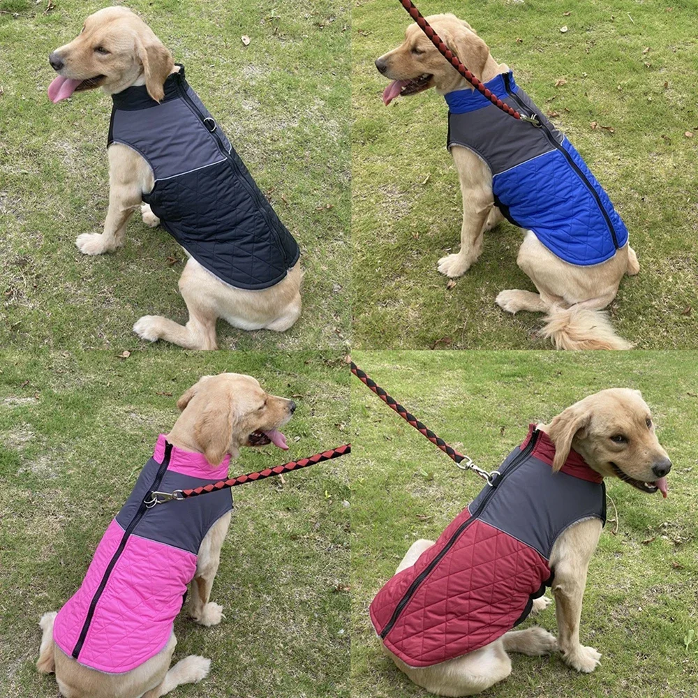 Warm Pet Vest Coat With Harness Soft Dog Jacket High-neck Windproof Dogs Coat With Reflective Strip Thick Padded Dog Coats