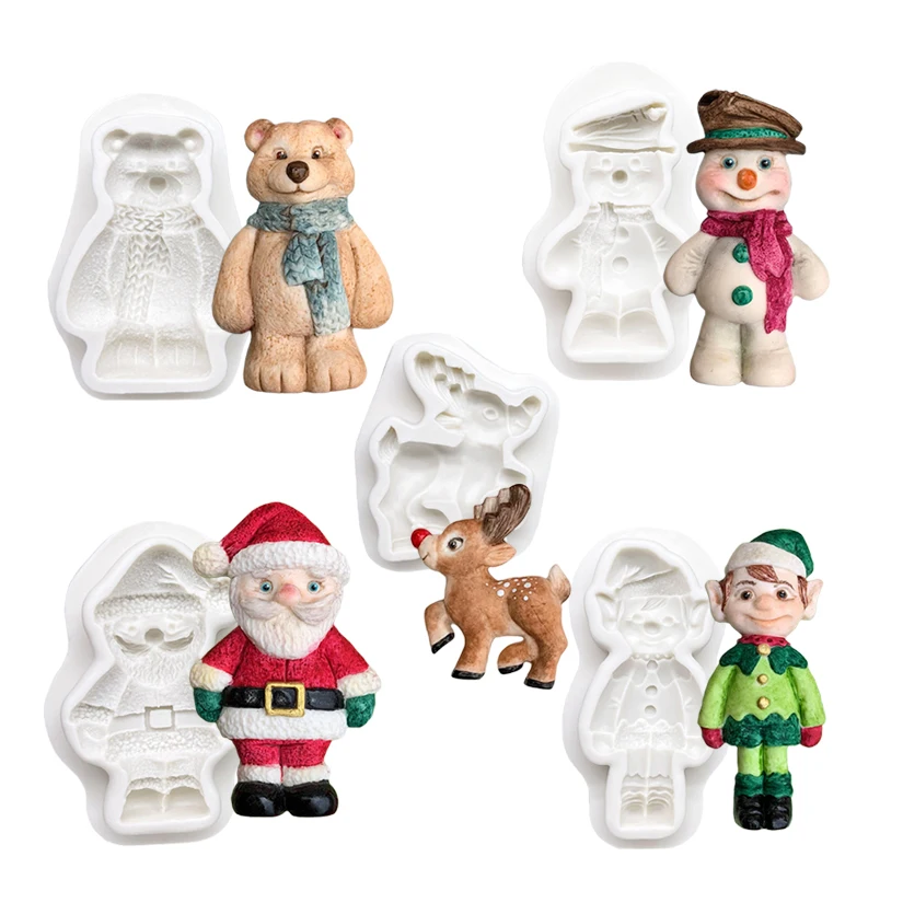 Snowman Santa Claus  Reindee Christmas Silicone Mold Sugarcraft Chocolate Cupcake Baking Mold Fondant Cake Decorating Tools