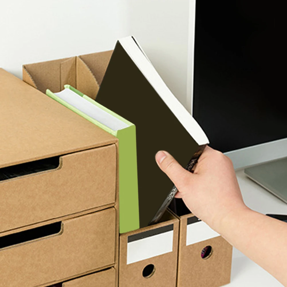 

10pcs File Box Storage Sturdy Document Holder Kraft Paper Home Office Supplies Desktop Files Storage Box Environmental Book