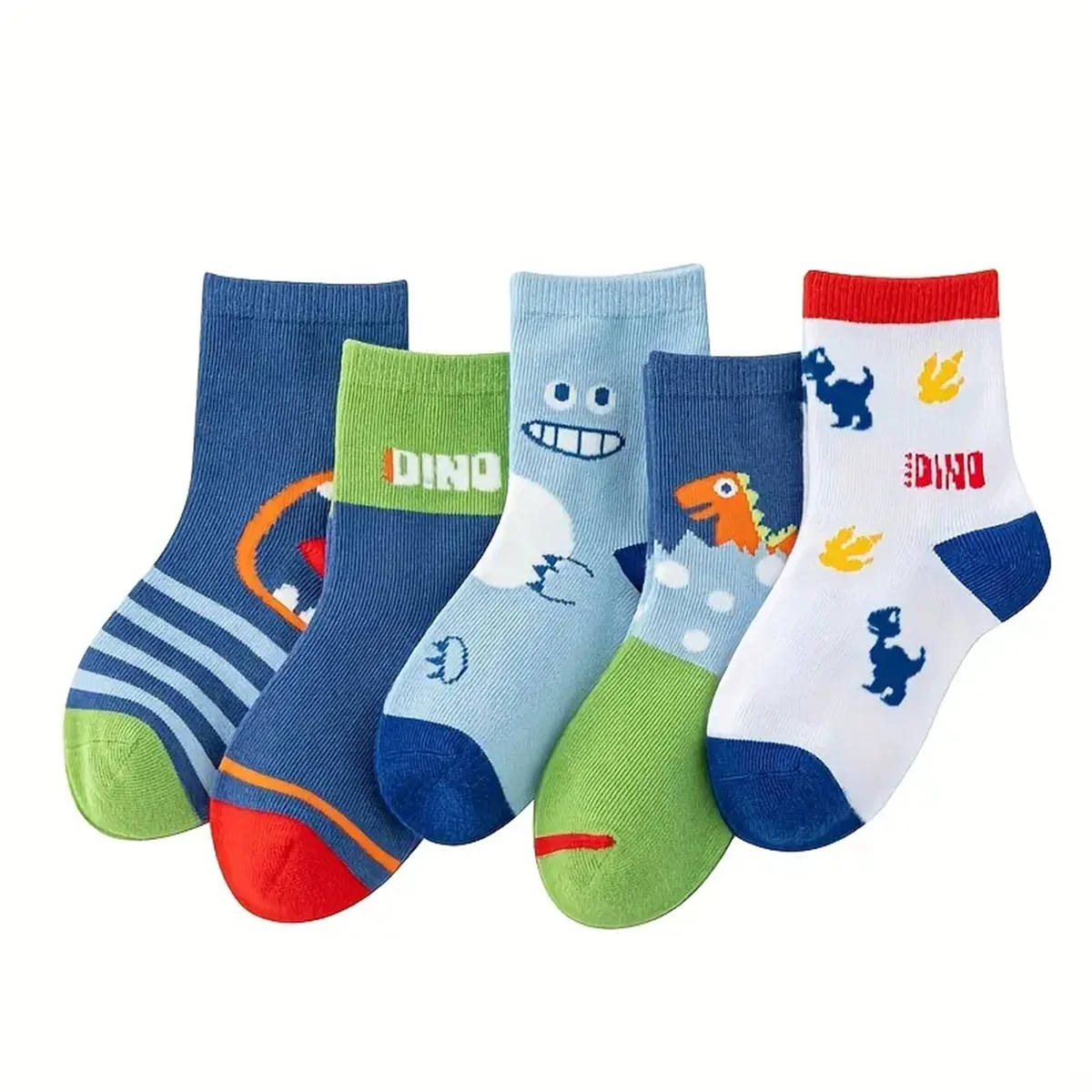 5pairs Casual Cute Cartoon Dinosaur Knit Socks, Soft Comfortable Breathable Socks Boys And Girls Accessories