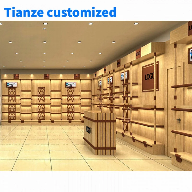 （customized）Wall Wood Showcase Designs Shoe Store In China Customized Shoes Store Interior Design Ideas