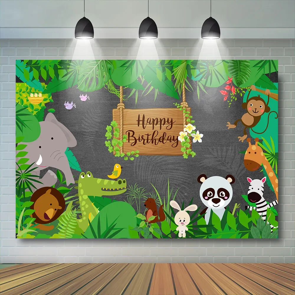 Fondo de fiesta de 1er cumpleaños de niño Animal Ropical bosque de la selva Safari salvaje recién nacido Baby Shower fotografía telón de fondo estudio