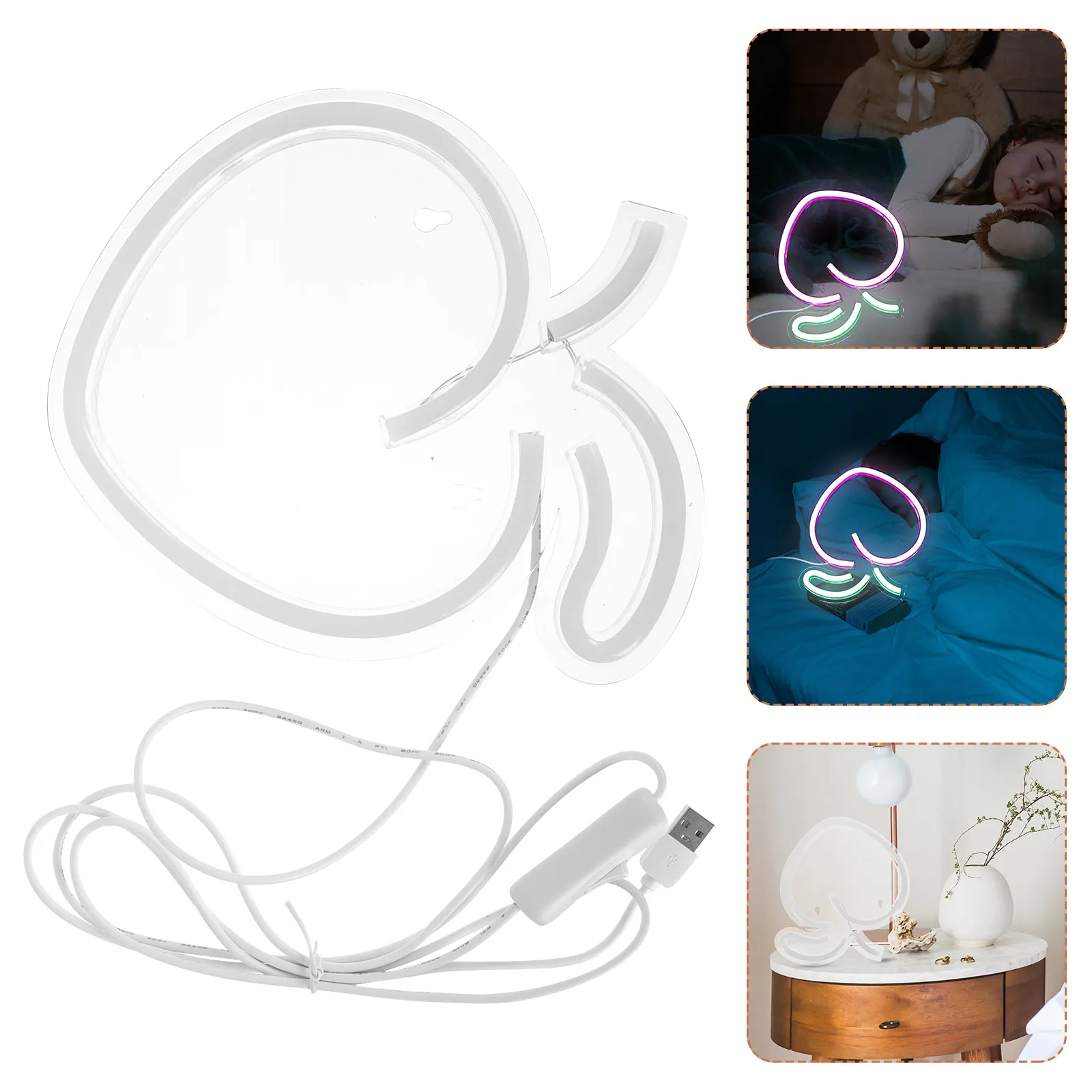 

1 шт. неоновый ночник в форме персика для спальни и детской, мягкий светодиодный светильник с USB-питанием, милая настольная лампа для комнаты