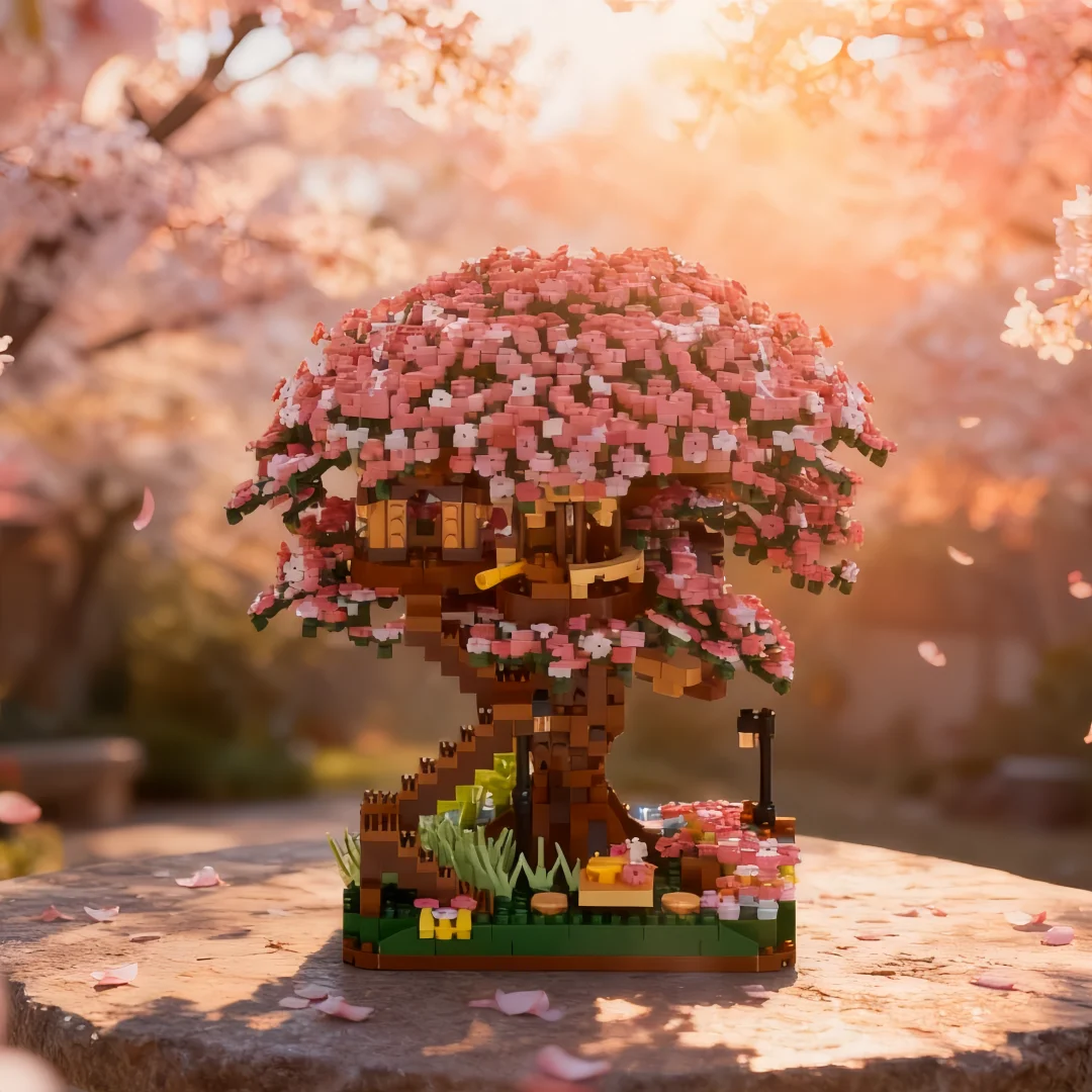 Kirschblütenbaum-Geschenk für Mädchen, Mikro-Bausteine – Lernspielzeug, 3D-Nachttischdekoration, DIY-Geschenk zum Jahrestag, Valentinstag