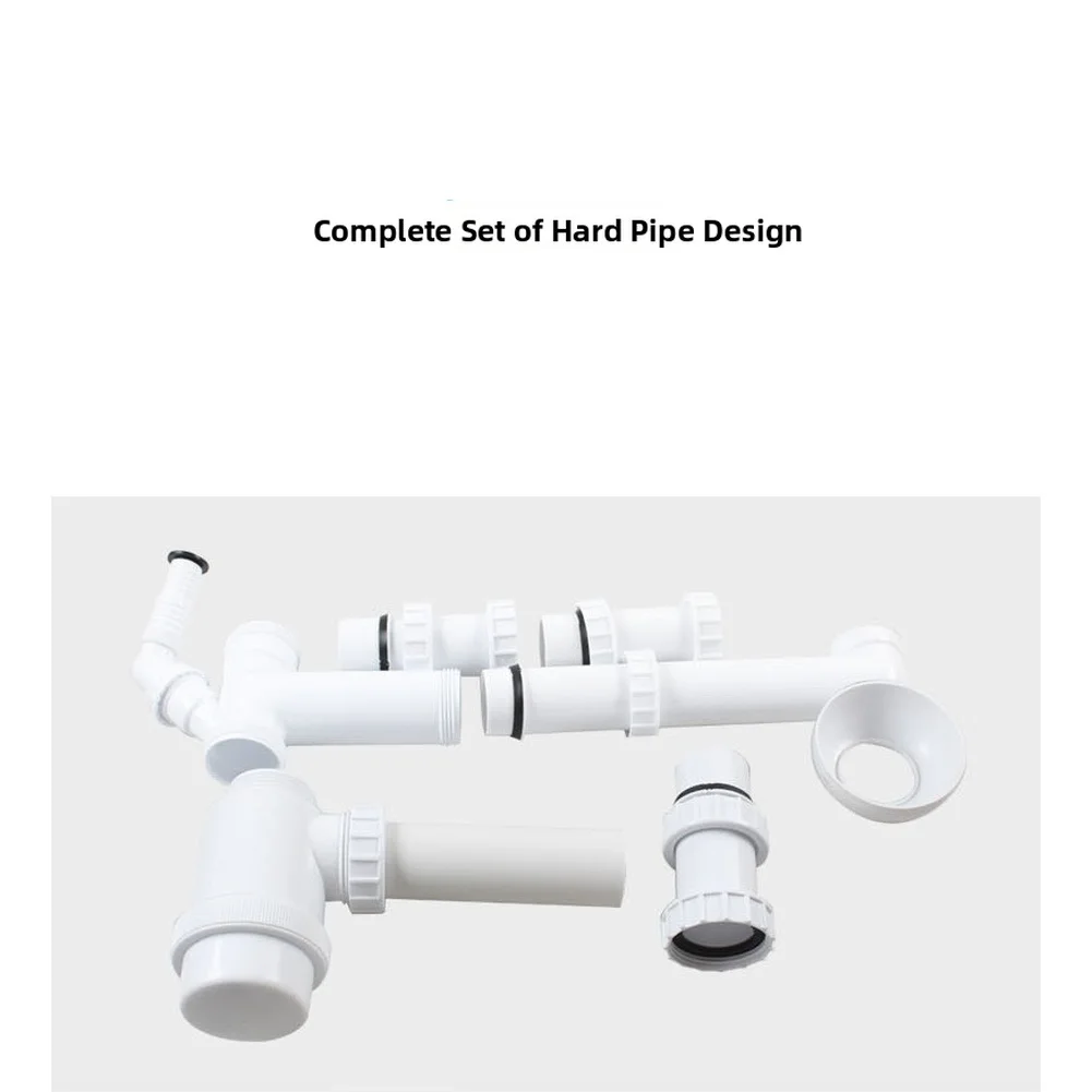 Sink Wall Mounted Double Drain Pipe with U-Bend Trap Design for Prevention Made of PP Material for Kitchen Use