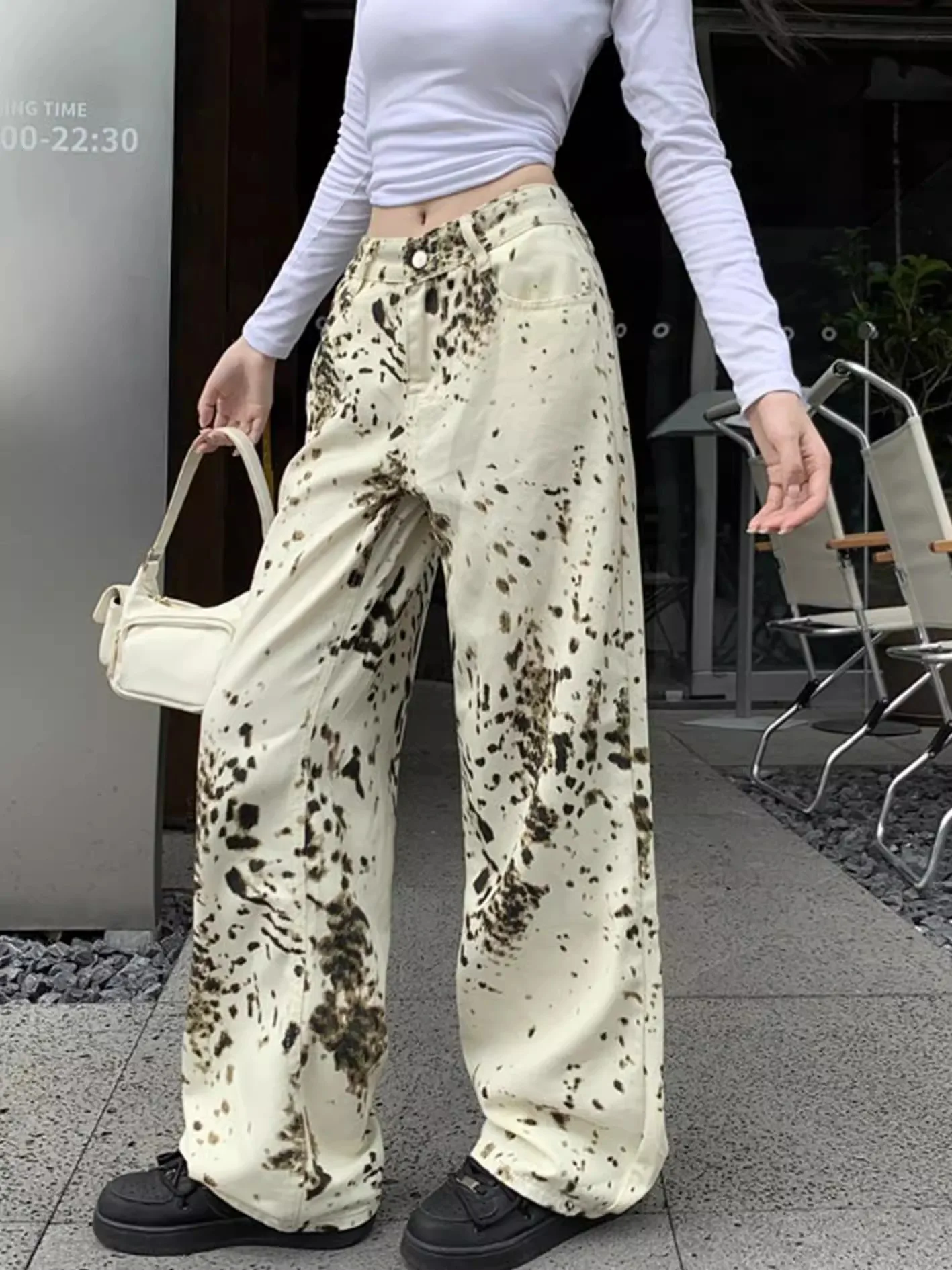 Deeptown Streetwear Y2k Leopard Print Jeans Women American Vintage Baggy Wide Leg Denim Pants High Waist Pantalones De Mujer