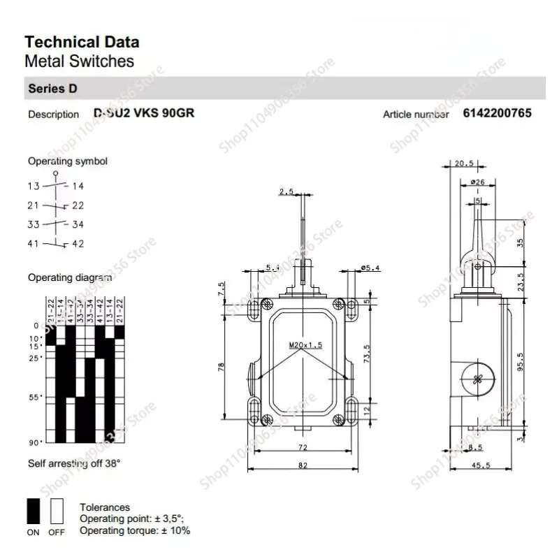 

for LIMIT SWITCH D-SU2 VKS 90GR 6142200765 Metal-Enclosed Limit Switch IP 65 Protection 6142200765