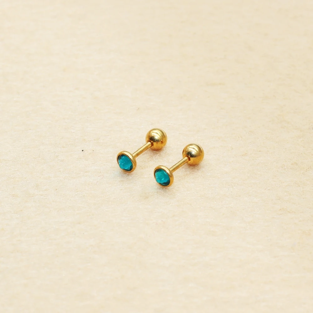 18G Edelstahl-Ohrstecker mit Seeblauen Steinen, Schraubverschluss, Antiallergisch, Farbbeständig, 1,0 mm x 6 mm Zirkonia-Nadelstift-Ohrringe – Detail 5