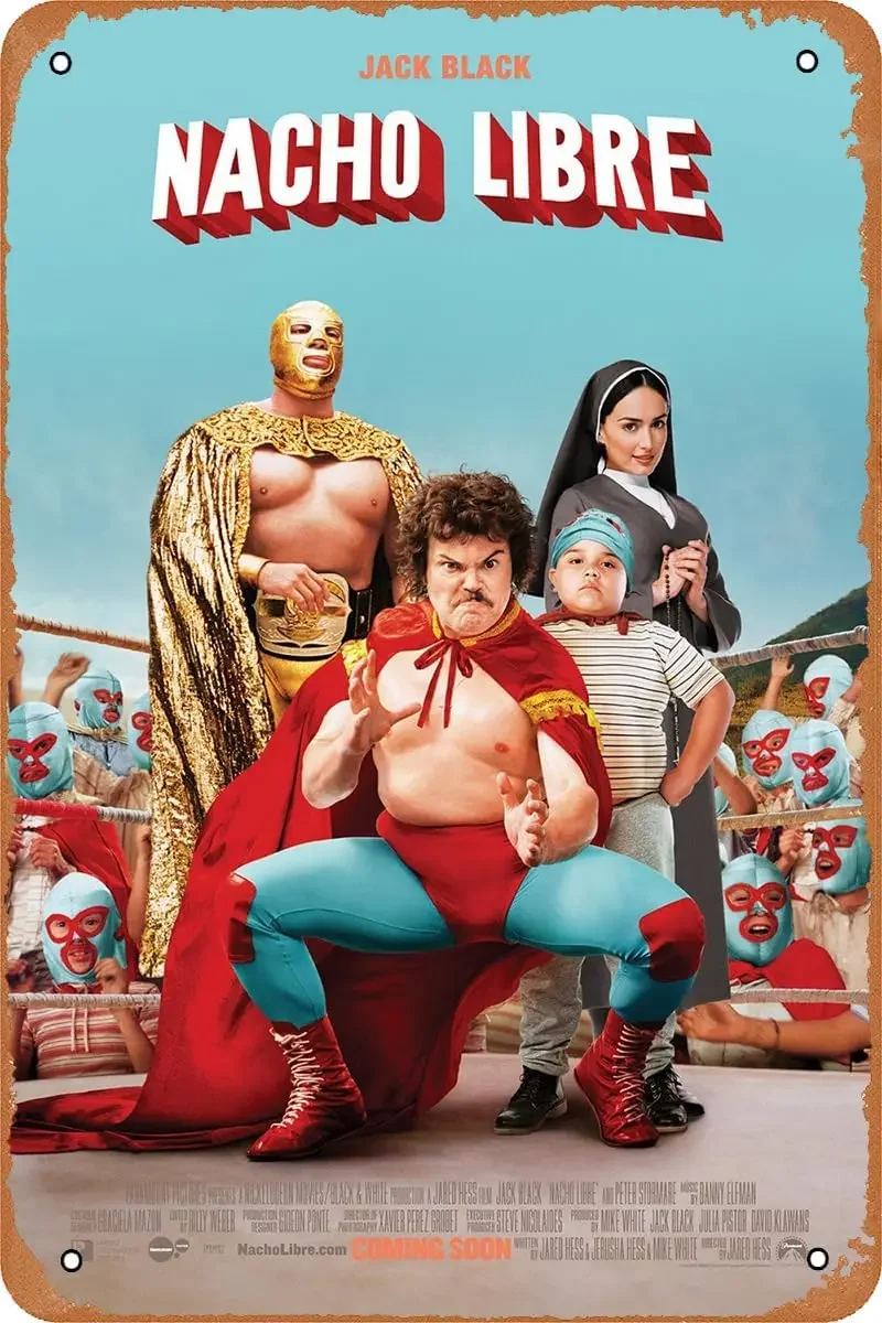 Nacho Libre-Póster de película divertido, letrero de Metal Retro, lata Vintage para decoración artística de pared del hogar, cafetería, Bar, garaje, regalo