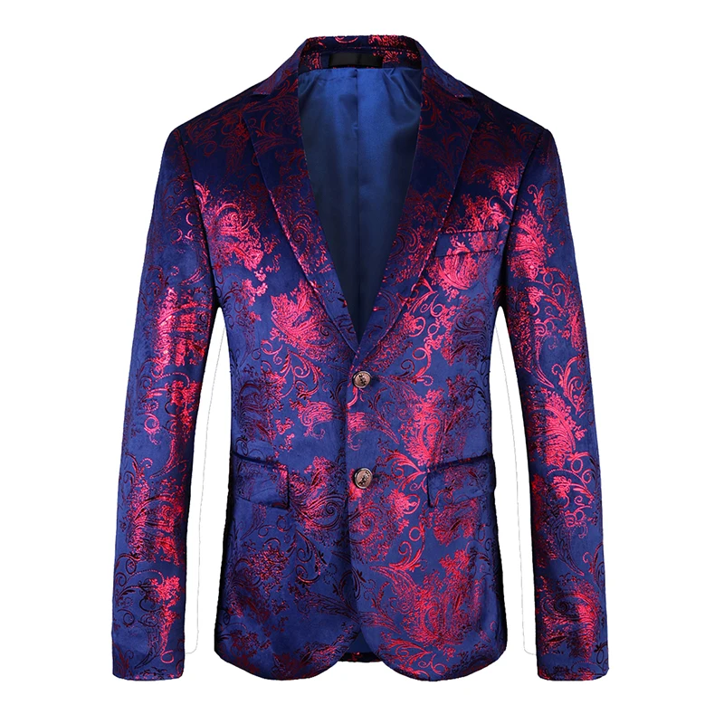 Luxury Printed Dress Coat Men, Stylish Slim Suit Jacket, Wedding Party Tops Gold Silver Blue Black Blazer M-4XL 5XL