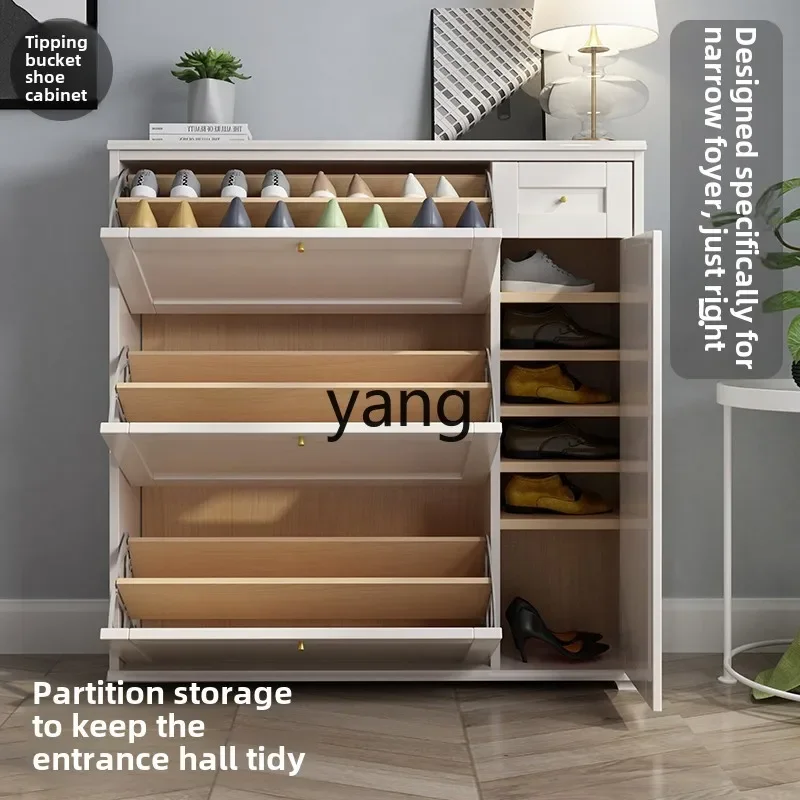 

YJQ light luxury solid wood tipping bucket shoe cabinet ultra-thin light luxury household door large capacity