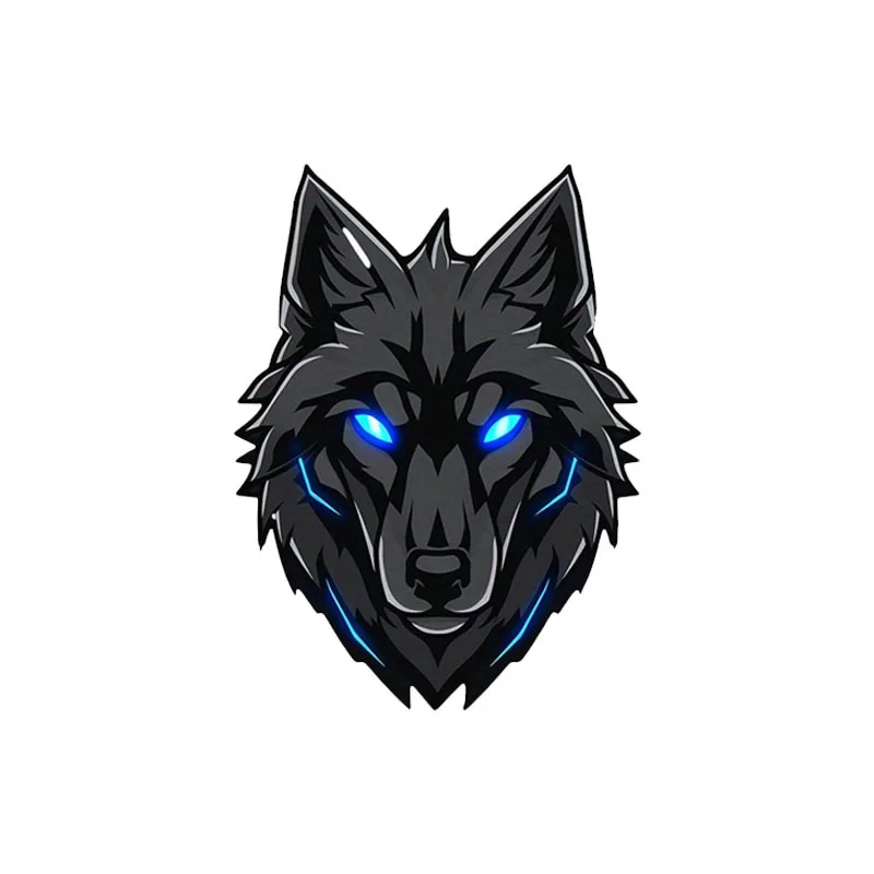 1 Stück Cyber-Wolf-Kopf-Aufkleber mit Neonblauen Akzenten, Cooler Vinyl-Aufkleber für Autos, Motorräder, Laptops, Skateboards, Wasserflaschen
