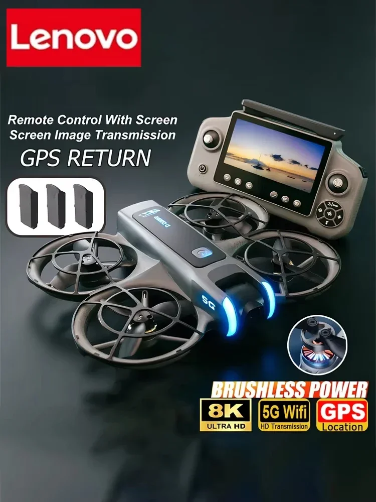 Dron Lenovo 8K Aerial HD z inteligentnym systemem omijania przeszkód, pilotem z większym ekranem, składanym bezszczotkowym silnikiem i GPS, model D2. — 2