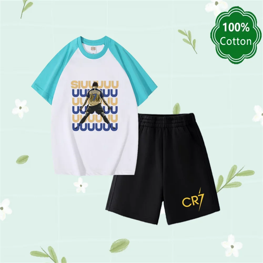 

Kids Fashion Summer CR7 Sports Suits 2-14 Years Boys Girls 2pcs Casual Short Sleeve T-shirts+Pants Sets Children Idol Clothes