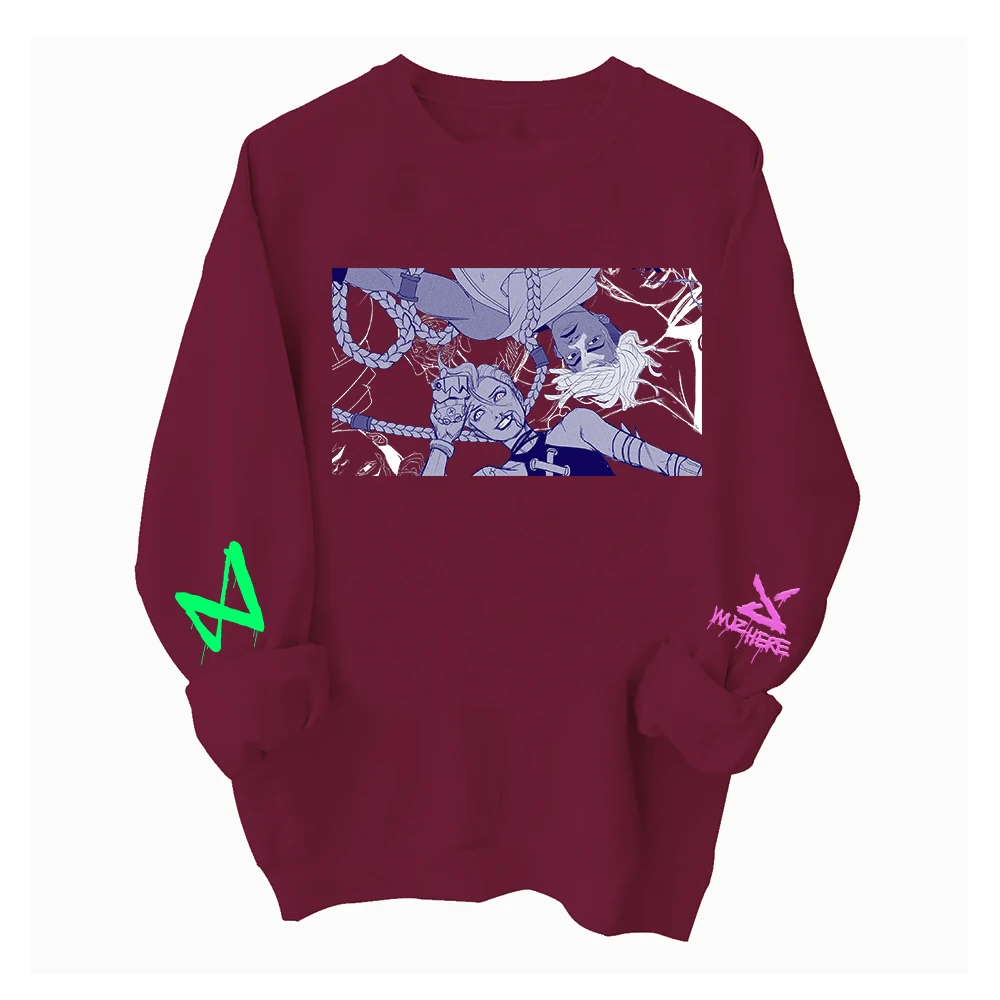 Arcane Ekko & Jinx Firelights Sweatshirt Harajuku Round Neck Long Sleeve Oversize Hoodie